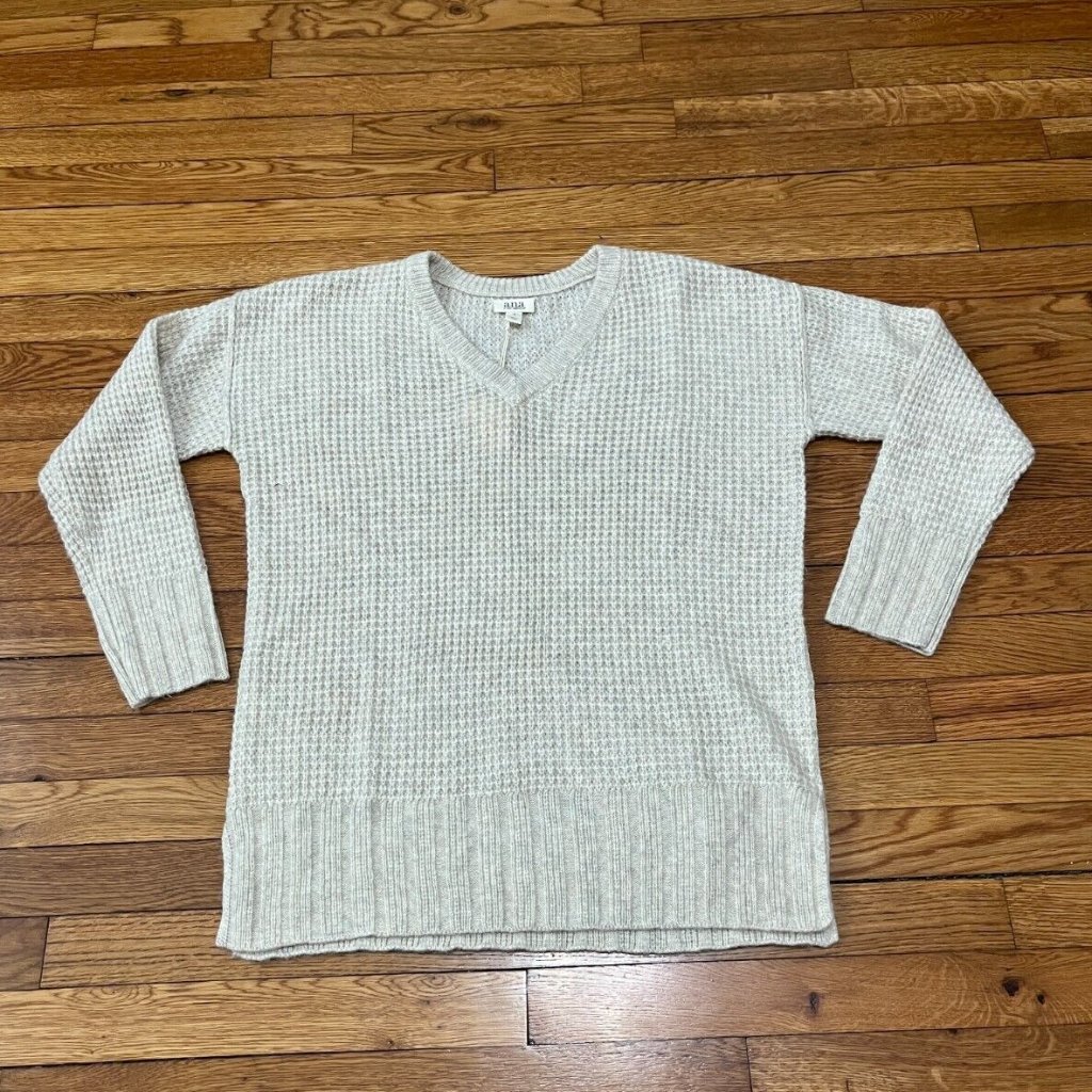 A.N.A A New Approach Womens Sweater Sz Medium Oatmeal Beige Waffle Knit Nwt $37